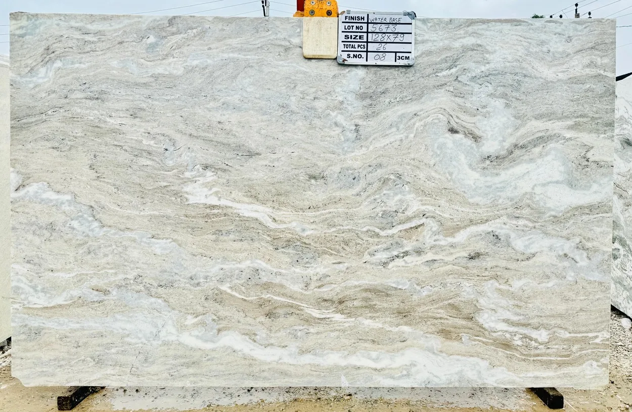 Elegant fantasy brown marble slabs with a tag on the top.