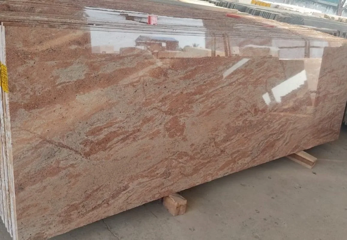 Polished Astoria pink granite slab display