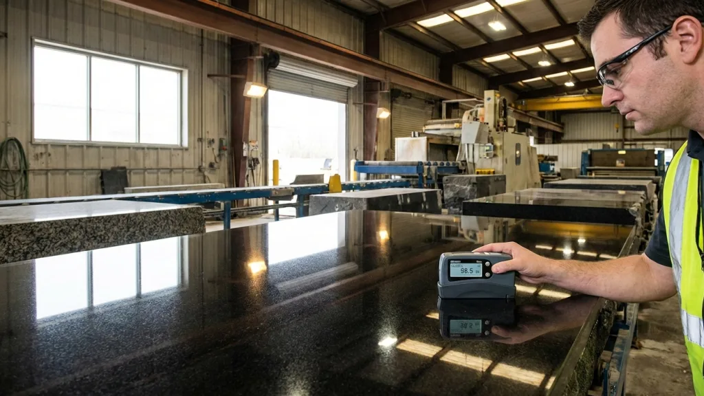 Measuring polish retention on granite slabs.