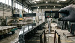 Measuring granite slab thickness in factory