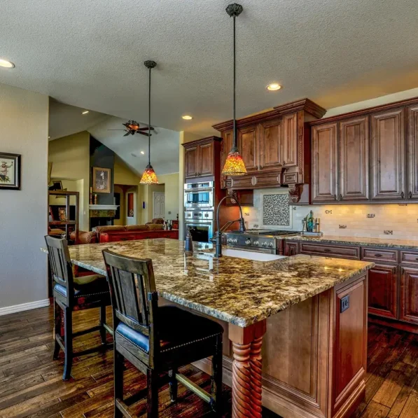 Elegant kitchen with dark wood cabinetry