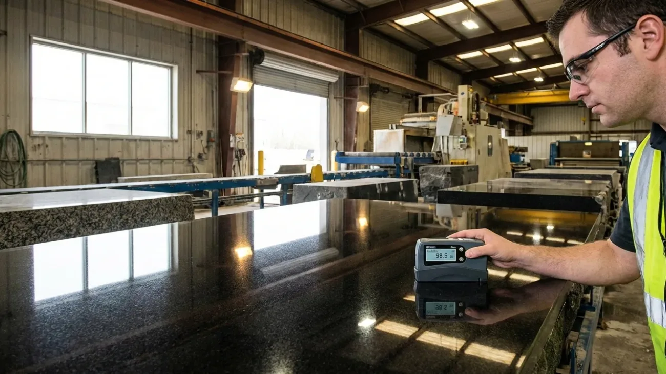 Measuring polish retention on granite slabs.